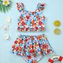 Saeaby Girls Two Piece Swimsuit Tankini Bathing Suit for Little Girl Adjustable Straps Ruffled Kids Swimwear Blue Floral Bikinis Swimsuits Girl 4-5T
