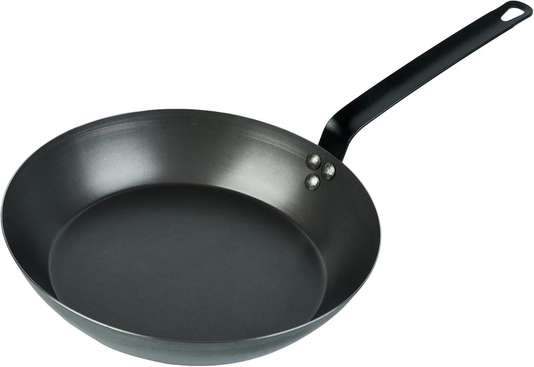 Met Lux 12 Inch Fry Pan, 1 Lightweight Frying Pan - Induction-Ready, Triple-Riveted, Black Carbon Steel Cooking Skillet, Durable, For Searing, Sauteing, And Browning Food - Restaurantware