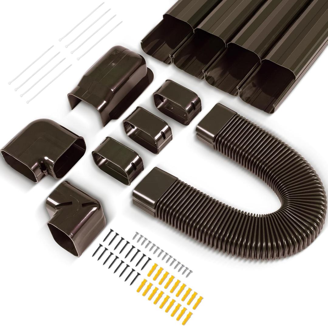 4”W 16.5Ft Decorative PVC Line Set Cover Kit for Mini Split Lineset Cover Kit for Air Conditioner & Heat Pump (Brown)