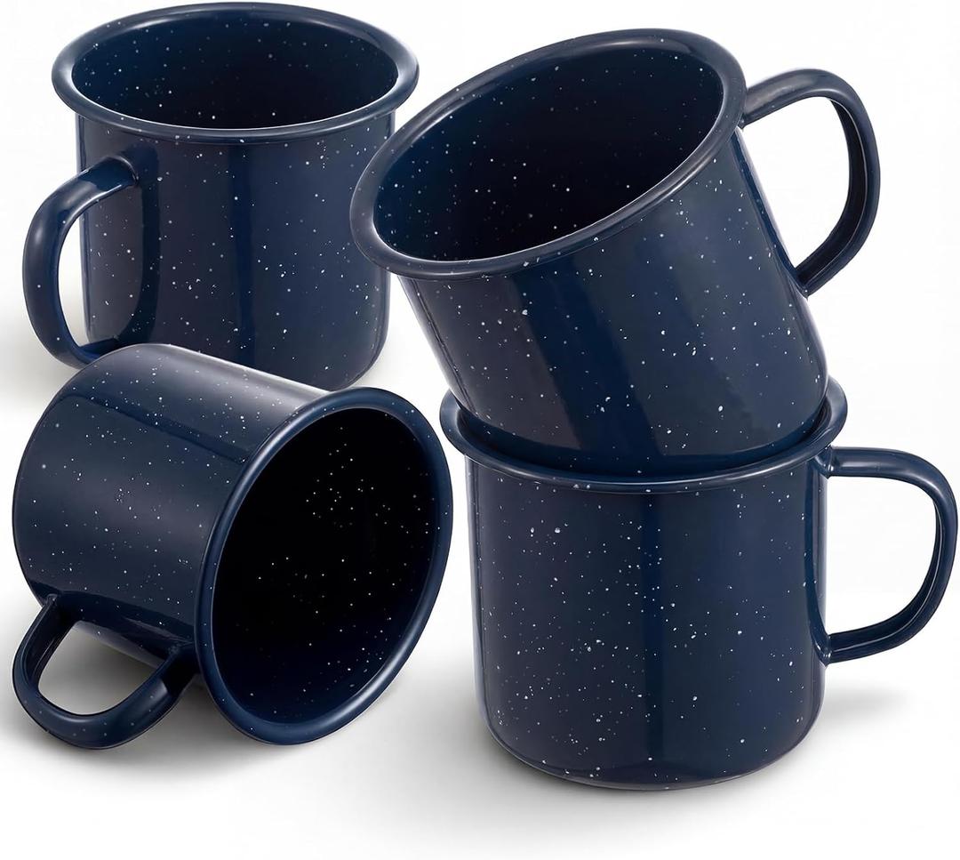 Mimorou 4 Pcs 16 oz Enamel Mugs Outdoor Camping Coffee Cups for Hot Cold Beverages Durable for Home, Travel, Beach (Blue)