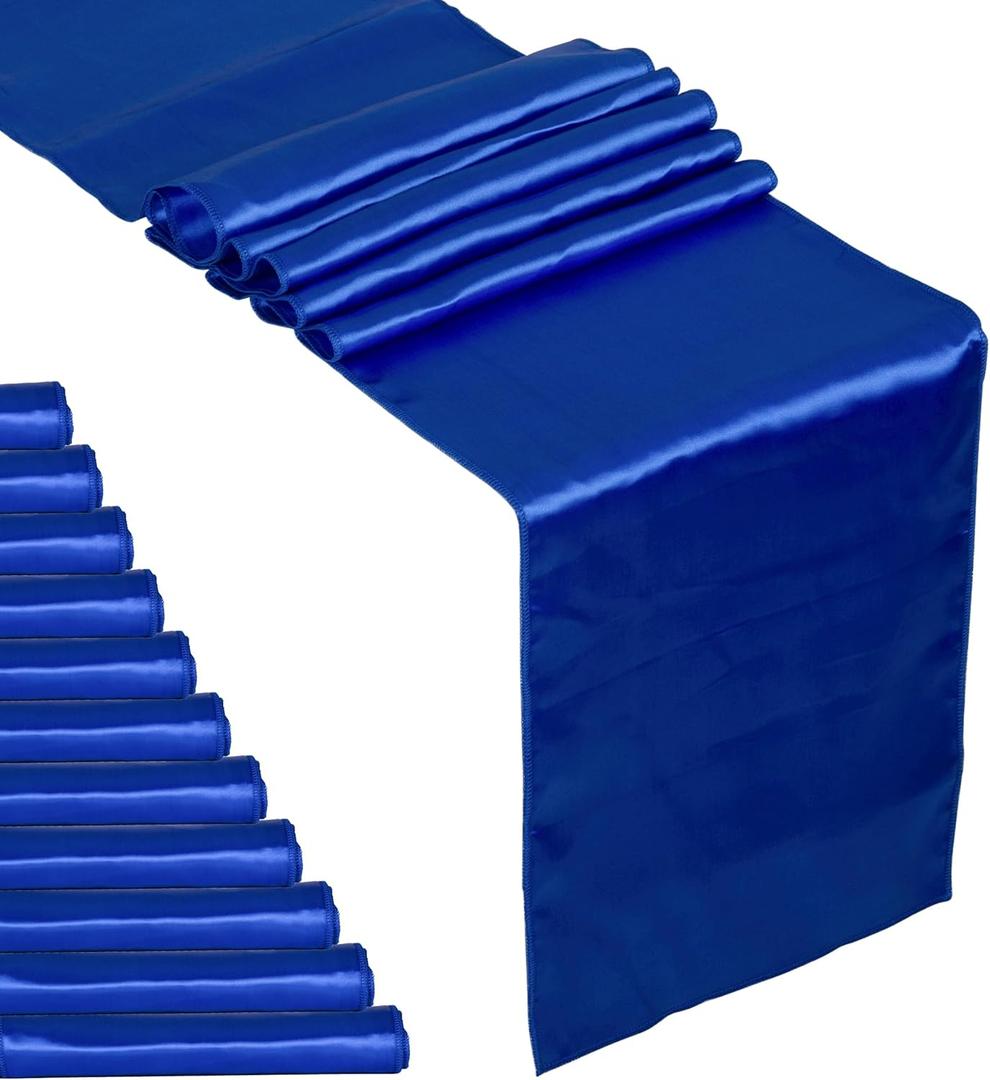 12 Pack Royal Blue Satin Table Runner 12 x 108 Inches Long | Bright, Smooth and Silky Table Decor for Birthday Party Wedding Banquet Decorations - Royal Blue