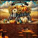 71x43 Inchs Happy Fall Banner Autumn Sunflower Pumpkin Backdrop Outdoor Indoor Decorations Fall Thanksgiving Truck Banner Baby Shower Background Photo Booth Props Party Supplies