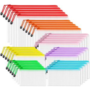 SUNEE Multisize Plastic Zipper Pouches (7 Colors, 35 Packs), Water-Resistant Zip Bag for School Office Supplies, Puzzles & Games Organizing Storage (Multicolored)
