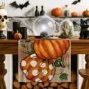 Halloween Table Runner 13x72 Inch  Rustic Orange Pumpkin Design with Polka Dots and Vines, Farmhouse Fall Dining Table Decoration for Halloween, Thanksgiving and Autumn Parties