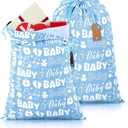 Pickmesh 2 Pcs Happy Birthday Drawstring Gift Bags 20 x 28 Inch Extra Large Baby Shower Bags Reusable Fabric Colorful Wrapping Pouches for Gender Reveal Supply Decor(Blue,Blue Baby Shower)