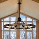 31.5'' Farmhouse Chandeliers for Dining Room, Rustic Wagon Wheel Chandelier for Entryway, Sputnik Light Fixture for Breakfast Area Stairwell Bedroom Foyer, Vintage Rust and Black Finish