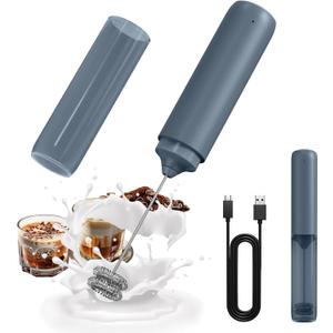 CIRCLE JOY Rechargeable Milk Frother Hanheld, Dual Ring Electric Coffee Frother, Portable Hand Frother Wand Drink Mixer for Matcha Lattes Cappuccino, Kitchen Gifts, Blue (Storage Tube - Blue (Model A))