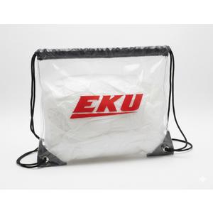 10 clear drawstring bags, red logo, black straps