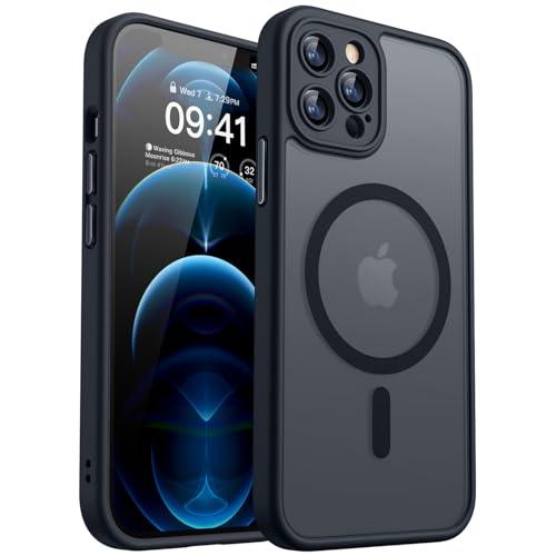 CANSHN Magnetic Compatible with iPhone 12 Pro Max Case, Upgraded [Full Camera Protection] [Compatible with Magsafe] [Translucent Matte] Shockproof Protective Phone Cover 6.7 Inch - Black