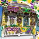 6 Pcs Mardi Gras Mask Banner Decorations Outdoor Large Mardi Gras Porch Sign Hanging Purple Green Gold Mask Door Banner for Party Indoor Outdoor Wall Front Door Fence Background Decor