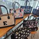 ESVAN Personalized Gifts Canvas Tote Linen Bags Handbags Top Zipper Closure Initial Retro Utility Tote