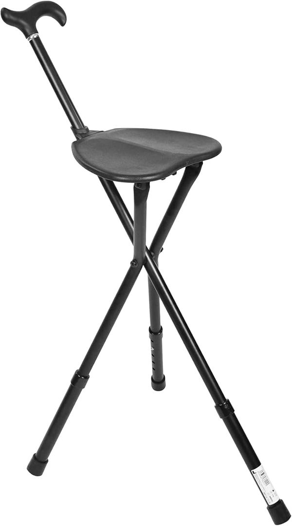 KMINA PRO - Cane Chairs for Adults (Height Adjustable Handle), Foldable Walking Cane with Seat for Seniors, Adjustable Cane with Stool, Travel Cane with Chair for Women, Aluminum Cane for Men Black