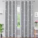 WUBODTI Dark Grey 100% Blackout Star Curtains for Kids Room 72 Inches Long 2 Panels, Space Themed Boys Thermal Curtain Grommets Silver Patterned Gray Baby Curtain Drapes for Bedroom Living Room