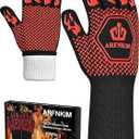 BBQ Oven Gloves, 1472 3-Layers Heat Resistant Oven Mitts Silicone Non-Slip Cooking Gloves for Barbecue, Grilling, Baking, Welding, Smoker (A Pair) (Red)