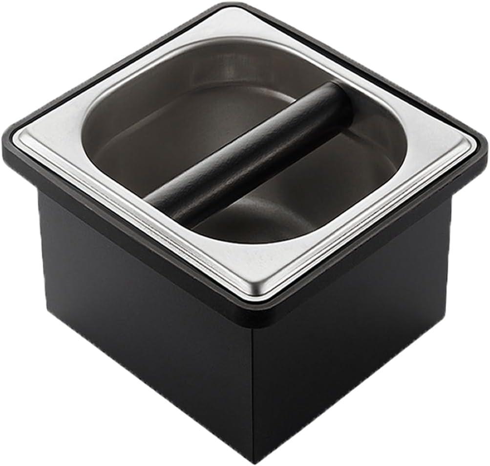 Coffee Knock Box, Stainless Steel Coffee Espresso Knock Box Coffee Grounds Bin with Noise Reduction Rubber Ring, Barista Espresso Machine Accessories (Medium)