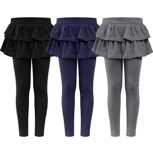 HoeVou Girls Leggings with Skirt for Girls Kids School Uniform Pants Toddler Ruffle Pants Tutu Pull On Warm Clothes 8-10 Y
