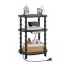 MaxSmeo Black Side Table with Charging Station, 3-Tier Small Oval End Table with USB Ports and Outlet, Modern Night Stand Wood Accent Table for Living Room, Bedroom, Black