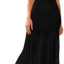 LAGSHIAN Women's Elegant Formal Long Dress One Shoulder Sleeveless Ruched Bodycon Evening Dress, Size Large