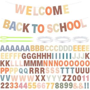 Kosiz 116 Pcs DIY Letter Custom Banner Boho Classroom Banner Kit Customizable Back to School Garland Including 111 Letters Numbers 3 Rope 2 Threading Device for Home School Classroom Decor