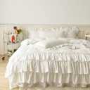 IHOUSTRIY Ruffle Duvet Cover Queen Size,100% Washed Microfiber 3pcs Bedding Duvet Cover Set, Shabby Chic Farmhouse Duvet Cover and Pillow Shams, Zipper Closure & Corner Ties, Easy Care, White - Queen