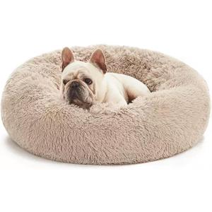 Washable Dog & Cat Bed for Ultra Large Small Medium Size Pet, Calming Donut Round Cute Warming Mat House Supply Indoor, 8 Sized Deal Necessity Essential Furniture for Boy Girl Puppy Kitten kitty (Camel)