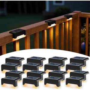 SOLPEX Solar Deck Lights, Solar Step Lights for Outside Waterproof Led Stair Light for Outdoor Fence, Balcony, Patio, Railing, Front Porch, Yard and Pathway(16pack Warm White) (Black)