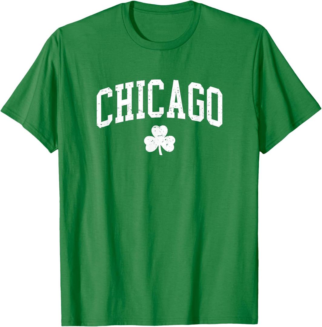 Retro Chicago IL St Patricks Day Lucky Clover Souvenir T-Shirt (Green, M)