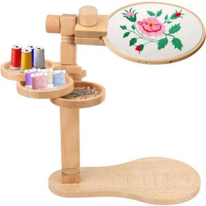 Embroidery Hoop Stand, Rotated Wooden Embroidery Holder Adjustable Rotatable Cross Stitch Stand for Embroidery Sewing Needlework Projects (Embroidery Hoop Not Included)