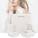 Leather Ring Box Jewelry Gift Box Ring Holder Storage Case for Proposal,Wedding,Mother's Day,Valentine's Day Gift (White)