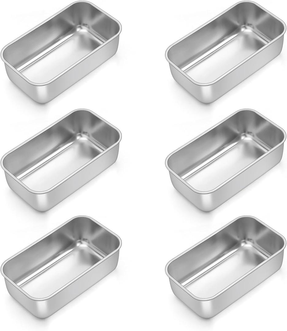 TeamFar Mini Loaf Pan, 6 PCS Stainless Steel Loaf Pans for Baking Bread, 6.3 x 3.5 Inch Bread Baking Pan for Homemade Bread, Meatloaf, Cake and Brownies, Non-Toxic, Oven & Dishwasher Safe