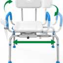 FSA/HSA Eligible Sliding Shower Chair Tub Transfer Bench for Bathtub with Swivel Seat, Shower Bench with Pivoting Arms, Height Adjustable Shower Seat, 350 lbs,White&Blue,Standard