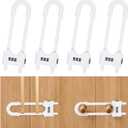4 Pack U-Shaped Sliding Cabinet Locks Multifunctional Child Safety Lock Adjustable Baby Proof Clips for Home Cabinets Refrigerator Doors Cabinet Knobs and Window Handles (White)