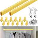 Tandefio Chrome Closet Rod 92 Inch with Oval Closet Rod 6 End Supports for Laundry Room Hanging Clothes Waterproof Shower for Curtains (Gold,2 Sets)
