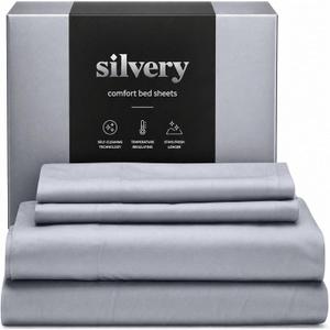 Silvery Silver Infused Bed Sheets Set - Ultra-Soft Temperature-Regulating Fabric with Self-Cleaning Technology™ that Stays Fresh 3X Longer for Hygienic Sleep
