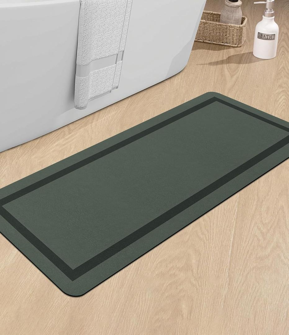chakme Bathroom Mat Rugs Runner 47x17, Ultra Thin Magic Mat Bathroom Rug Non Slip Bath Rugs Quick Dry Absorbent Bath Mats for Bathroom Floor, (Dark Green, 47"x17")