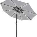 Blissun 9 ft Solar Umbrella, Patio Umbrella with 32 LED Lights, Table Market Umbrella, Outdoor Umbrella for Garden, Deck, Backyard (Light Grey)