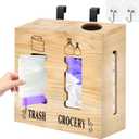 2 in 1 Trash Bag Dispenser and Grocery Bag Holder, Large Wooden Plastic Bag Holder, Wall Mount Trash Bags Holder for Grocery and Plastic Bags, Kitchen and Laundry Room Organization
