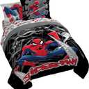 Jay Franco Kids Comforter Set Includes Sheets and Pillow Covers - Soft and Cozy Bed Set for Stylish Room Decor, Black - Spiderman, 7 Piece Queen Bedding
