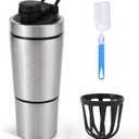 304 Stainless Steel Protein Mixer Cup, Single Layer with Bottom Powder Storage, 2 Sections, Detachable Strainer, Easy-Carry Handle, [27oz]