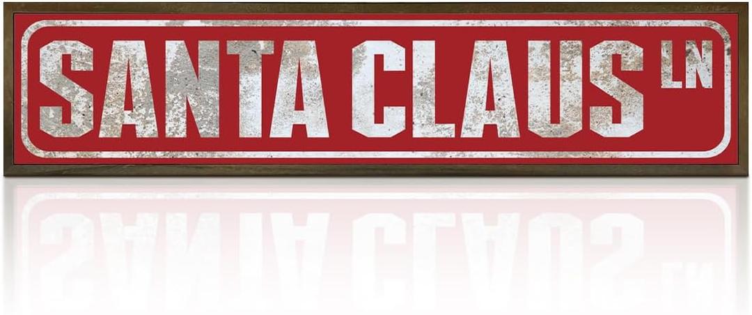 Rustic Christmas Wall Art, Distressed Santa Claus Ln Wooden Sign, Vintage Christmas Street Sign Decor, Festive Wall Art for Home, Living Room, Holiday Humor Ornament, Wooden Box Signs Desk Dcor