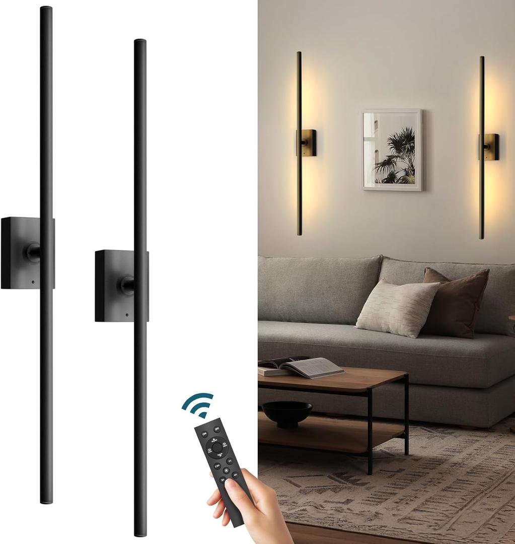 Battery Operated Wall Sconce Set of 2-5000mAh Rechargeable Wall Sconce with Remote Control, 3000K-6000K Dimmable Wall Lamp for Bedroom, Modern Wall Decor for Living Room, Bedroom
