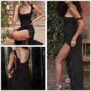 Womens High Slit Bodycon Maxi Dress Ruffle Flowy Sleeve Square Neck Midi Dress Party Dress (Black, L)