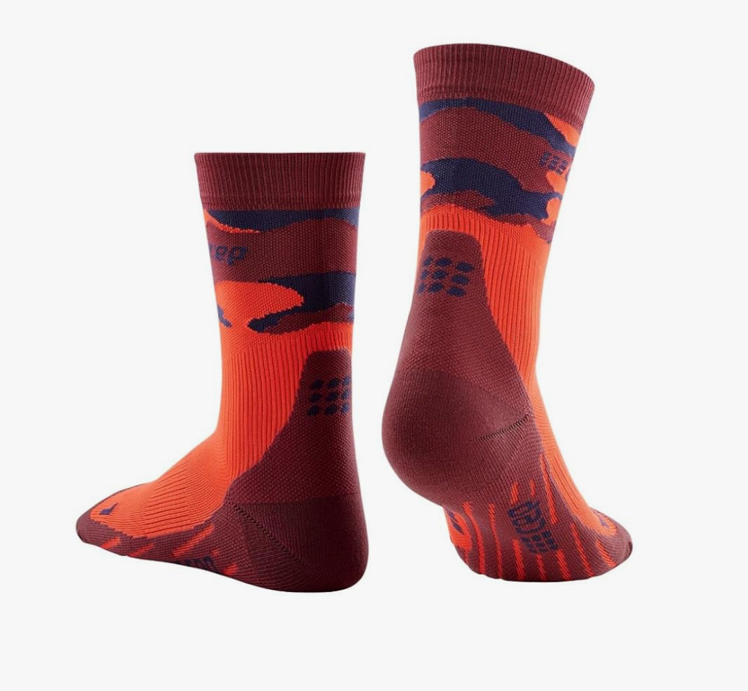 CEP Men’s Camocloud Mid Cut Running Compression Socks | Mid Cut Performance Sock, Lava/Peacoat, Men 