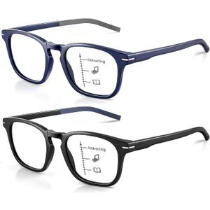 Missfive Versatile Progressive Multifocus Reading Glasses Men, Blue Light Blocking Anti UV Multifocal Computer Readers (3.00x)