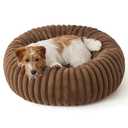 Bedsure Donut Small Dog Bed - Dog Beds for Small Dogs with Corduroy Fleece & Anti Slip Bottom, Round Faux Fur Pet Beds with Washable Removable Cover, Copper Brown, 27x27x8 inches