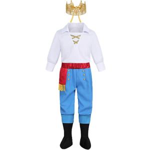 Prince Eric Costume for Boys Charming Fancy Dress Up Halloween Outfit (For Kids Height: 43-47 Inch, White)