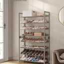 SONGMICS Shoe Rack, 8-Tier Shoe Organizer, Metal Rack for Garage, Set of 2, 4-Tier Stackable Shelf, with Adjustable Flat or Angled Shelves, 32-40 Pairs, Cappuccino Beige ULMR008L01