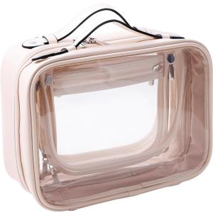 SANHECUN traveling toiletry Case large clear cosmetics case makeup bag (Beige, Small)