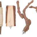 Angoily Bird Perch, 5Pcs Natural Wood Parrot Cage Stand with Multiple Claw Grinding Forks, Vertical Large Branch with Rope for Macaw African Grey Birds Play and Rest, Assorted Colors