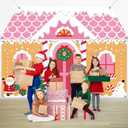 4Pcs Christmas Gingerbread Door Decoration Xmas Party Door Covers Backdrop Christmas Gingerbread House Decorations Xmas Hanging Doors Banner for Holiday Classroom Office Home Party Porch Sign (Pink)